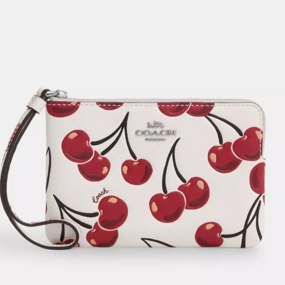 🔹️Coach🔹️ Corner Zip Cherry Print Wristlet ✨️🍒 - Picture 1 of 6